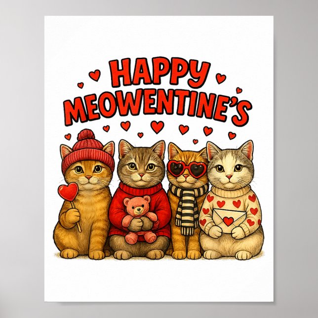 Happy Meowentines Cute Valentine Cats Love Women M Poster (Vorne)