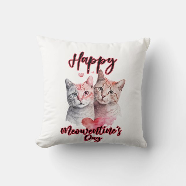 Happy Meowentine's Day Cat Couple Valentine Kissen (Vorderseite)