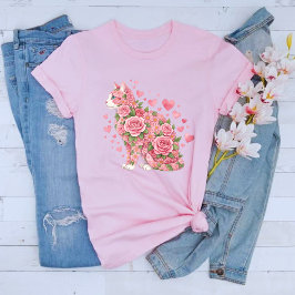 Happy Meowentine's Day Cat Valentines Day Floral T-Shirt