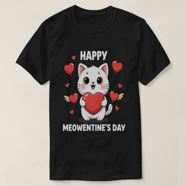 Happy Meowentines Day Cute Cat Valentine Pun Gift  T-Shirt (Design vorne)