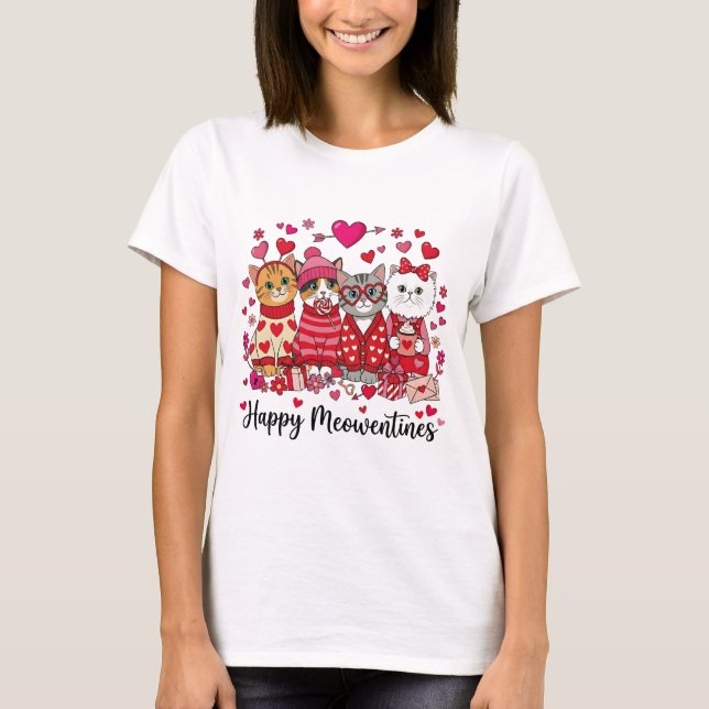 Happy Meowentines Day Cute Valentine Cat Lovers T-Shirt (Vorderseite)