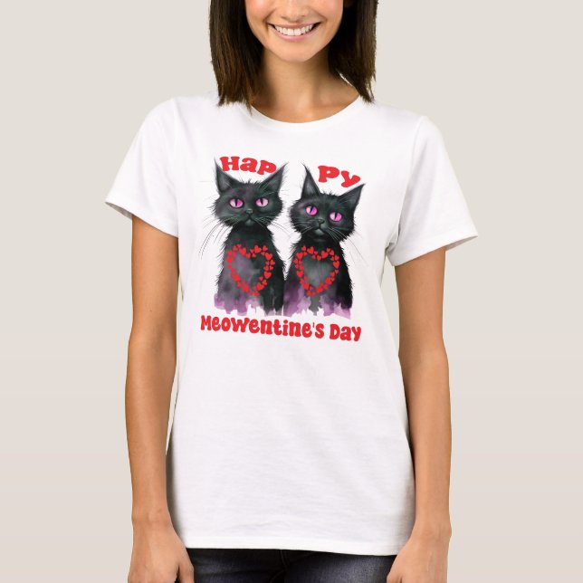 Happy Meowentine's Day Niedlich Cat Couple in Lieb T-Shirt (Vorderseite)