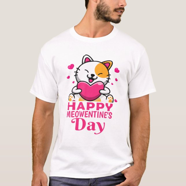 Happy Meowentines Day Niedliche Paare Valentinstag T-Shirt (Vorderseite)