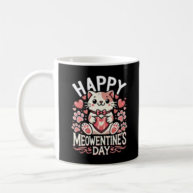 Happy Meowentine's Day - Niedlicher Cat Valentinst Kaffeetasse (Links)