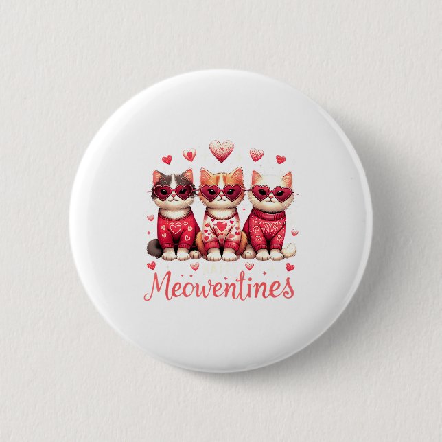 Happy Meowentines Funny Cute Valentine Cats Love C Button (Vorderseite)