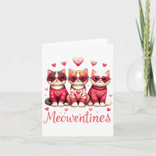 Happy Meowentines Funny Cute Valentine Cats Love C Karte (Vorderseite)