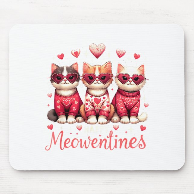Happy Meowentines Funny Cute Valentine Cats Love C Mousepad (Vorne)
