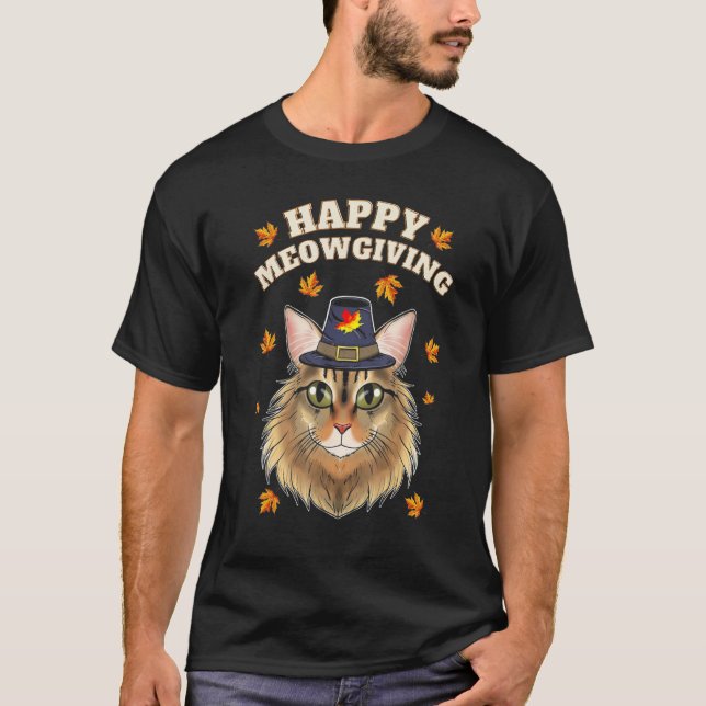 Happy Meowgiving Cats Leaves Turkey Thanksgiving F T-Shirt (Vorderseite)