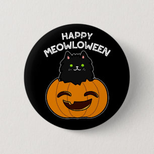 Happy Meowloween Black Cat Pun Dark BG Button