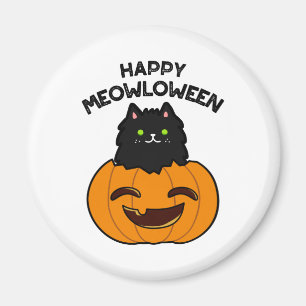 Happy Meowloween Funny Halloween Black Cat Puff Magnet