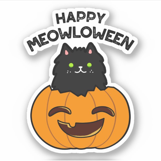 Happy Meowloween Funny Halloween Puff Aufkleber (Vorderseite)