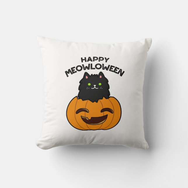 Happy Meowloween Funny Halloween Puff Kissen (Vorderseite)
