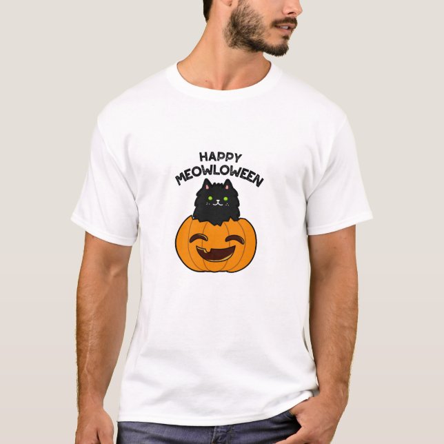 Happy Meowloween Funny Halloween Puff T-Shirt (Vorderseite)