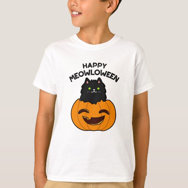 Happy Meowloween Funny Halloween Puff T-Shirt (Vorderseite)