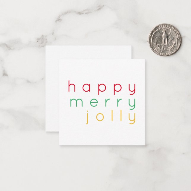 HAPPY MERRY JOLLY 2.5" Square Flat Note Card Mitteilungskarte (Vorderseite/Rückseite Beispiel)