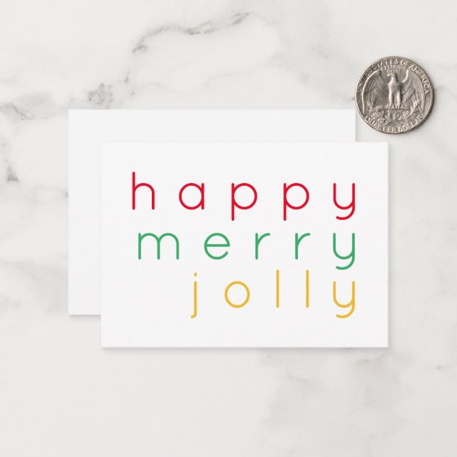 HAPPY MERRY JOLLY 3.5x2.5 Flat Note Card Mitteilungskarte (Vorderseite/Rückseite Beispiel)