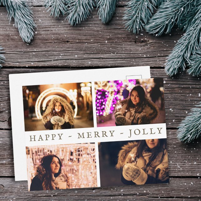 Happy Merry Jolly 4 Foto Collage Holiday Postkarte (Von Creator hochgeladen)