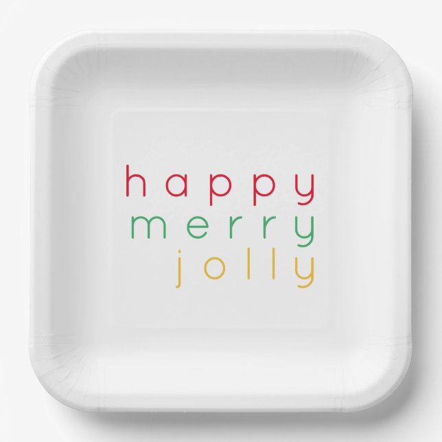 HAPPY MERRY JOLLY 9" Square Paper Tellers Pappteller (Vorderseite)