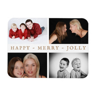 Happy Merry Jolly Family 4 Foto Collage Holiday Magnet