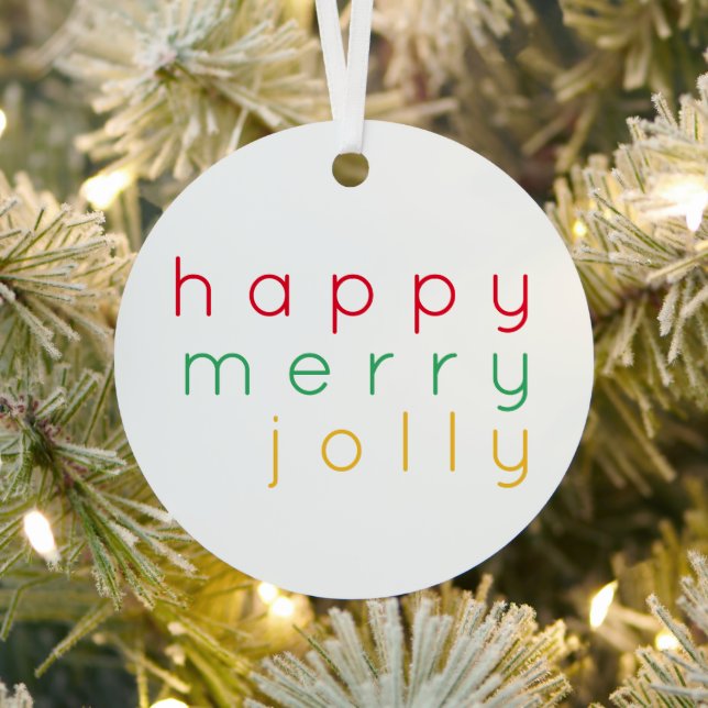 HAPPY MERRY JOLLY Metal Circle Ornament (InSitu)
