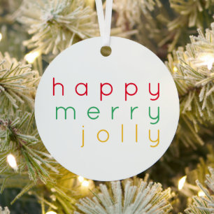 HAPPY MERRY JOLLY Metal Circle Ornament Aus Metall
