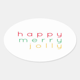 HAPPY MERRY JOLLY Oval Stickers
