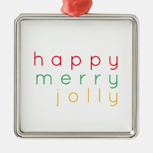 HAPPY MERRY JOLLY Premium Square Ornament Aus Metall