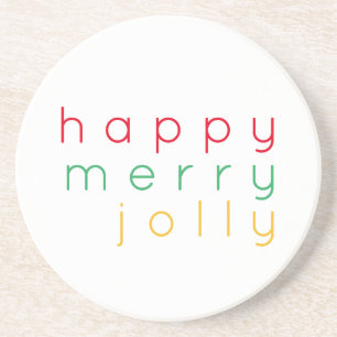 HAPPY MERRY JOLLY Round Sandstone Untersetzer