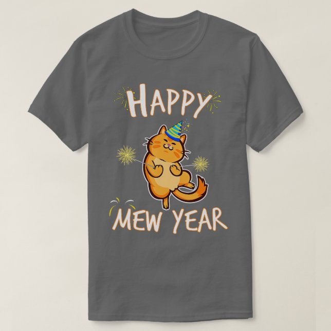Happy Mew Year 2021 Funny Cat Silvester Party T-Shirt (Design vorne)