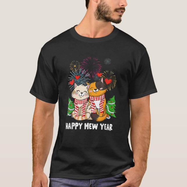 Happy Mew Year 2022 Funny Cat Silvester Party T-Shirt (Vorderseite)