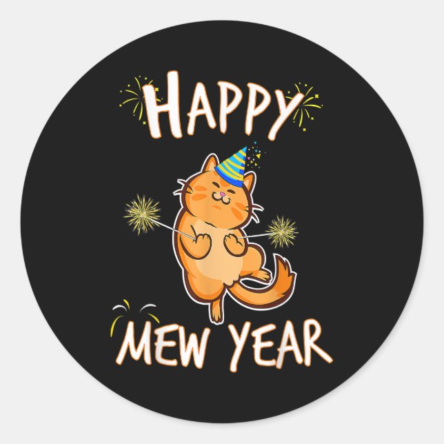 Happy Mew Year 2023 Funny Cat Silvester Party Runder Aufkleber (Vorderseite)