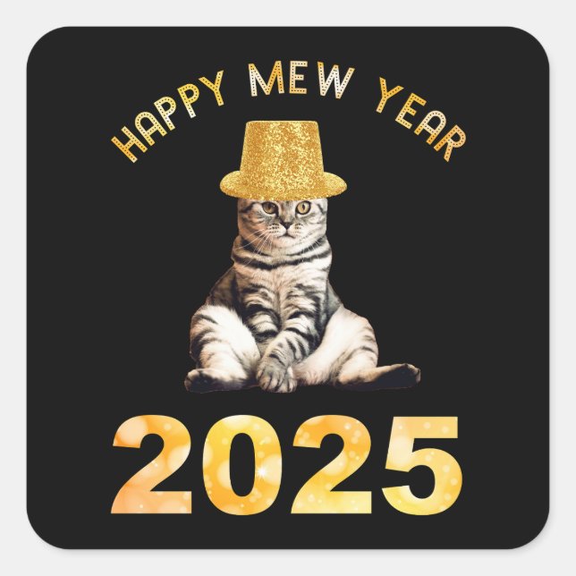 Happy Mew Year 2025 Quadratischer Aufkleber (Vorderseite)