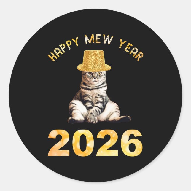 Happy Mew Year 2026 Runder Aufkleber (Vorderseite)