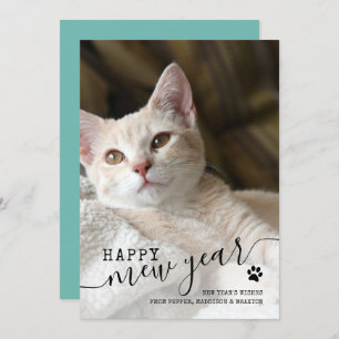 Happy Mew Year Cat Foto Pet Red New Years Feiertagskarte