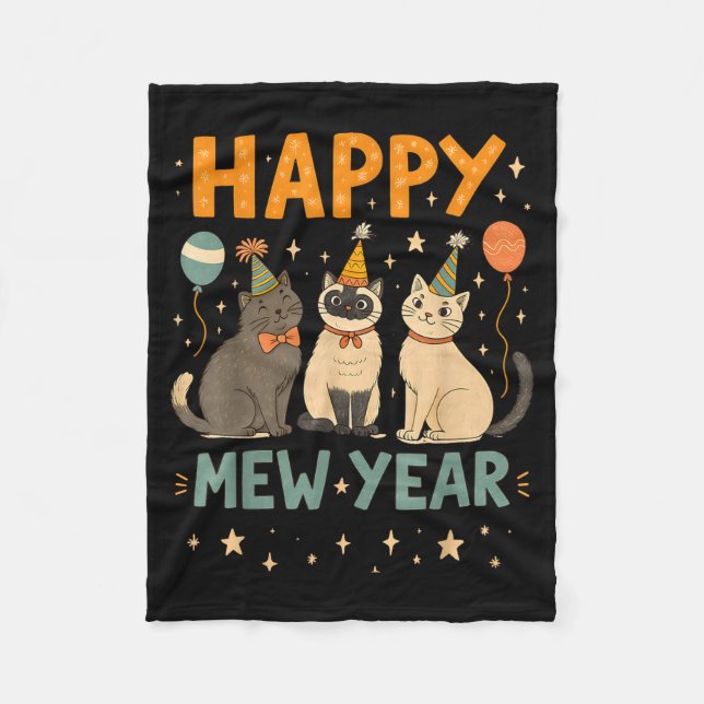 Happy Mew Year Cat Party  Fleecedecke (Vorderseite)