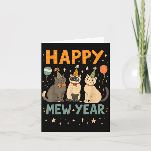 Happy Mew Year Cat Party  Karte (Vorderseite)