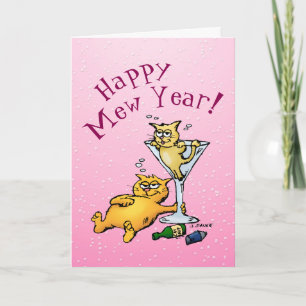 Happy Mew Year Funny Cocktail Kitten Card Feiertagskarte
