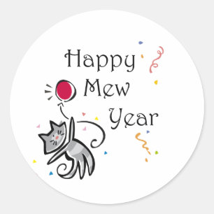 Happy Mew Year Party Cat Runder Aufkleber
