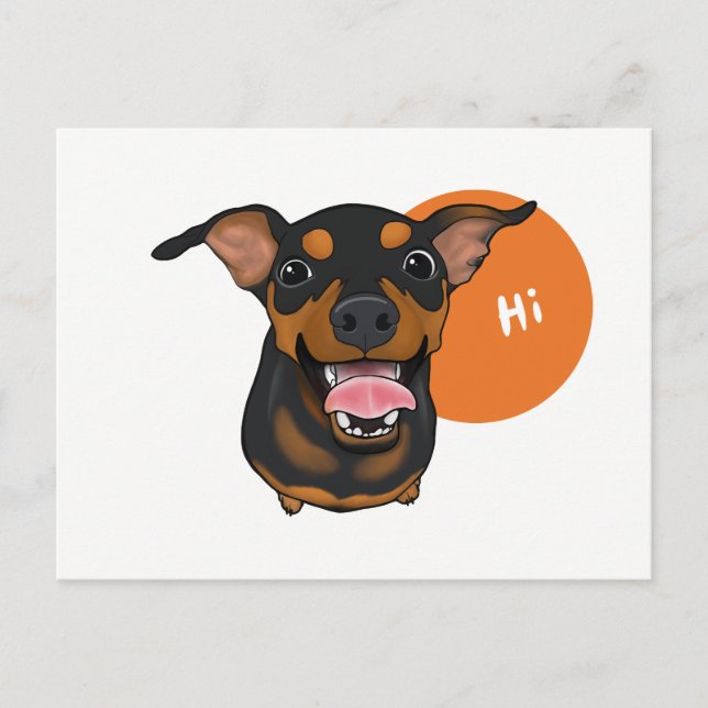 Happy Min Button Miniatur Pinscher Postkarte (Vorderseite)