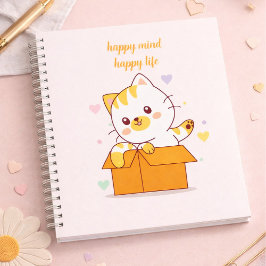 Happy Mind Happy Life Cute Cat Illustration Notizbuch