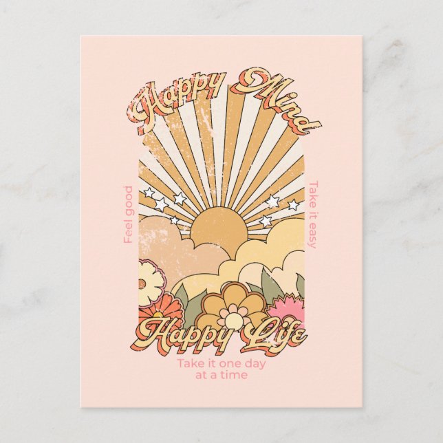 Happy Mind Happy Life Hippy Groovy Vibes Postkarte (Vorderseite)