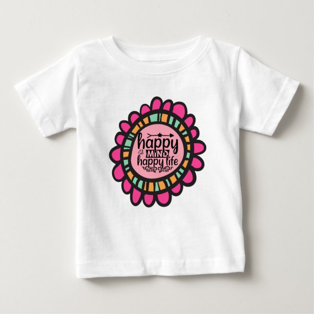 Happy Mind Happy Life Motivierend Grafik Design Baby T-shirt (Vorderseite)
