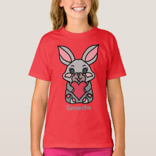 Happy Minimalistisch Bunny mit Herz Liebe T-Shirt