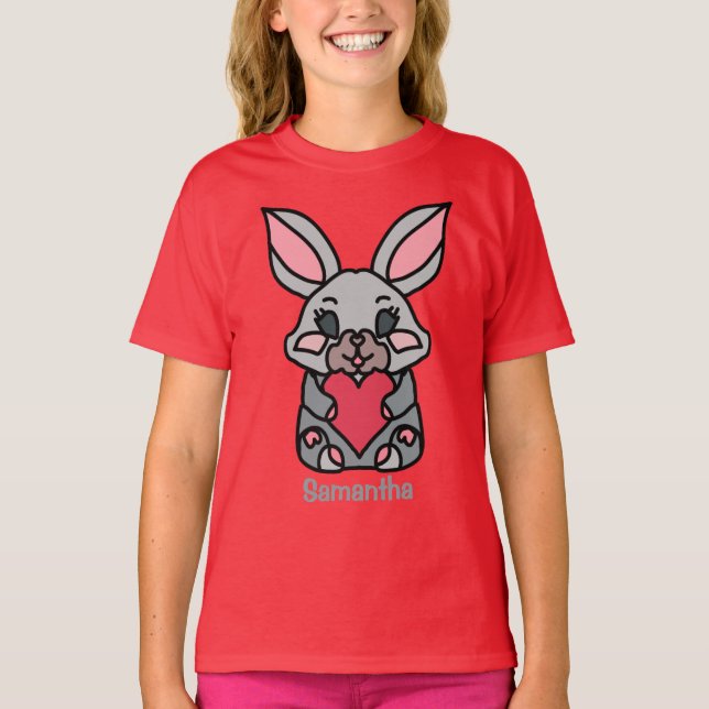 Happy Minimalistisch Bunny mit Herz | Liebe T-Shirt (Vorderseite)