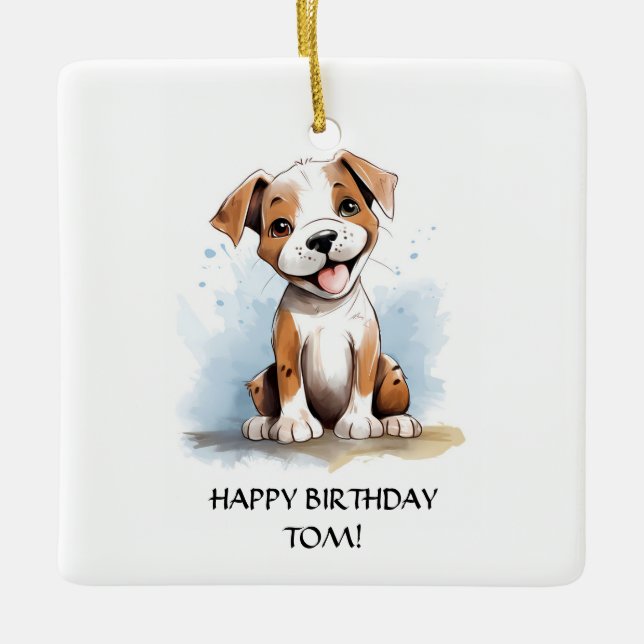 Happy Minimalistisch Pitbull Pit Bull Terrier Dog Keramikornament (Vorderseite)