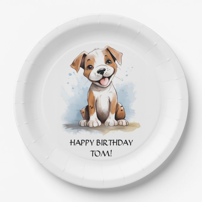 Happy Minimalistisch Pitbull Pit Bull Terrier Dog Pappteller (Vorderseite)