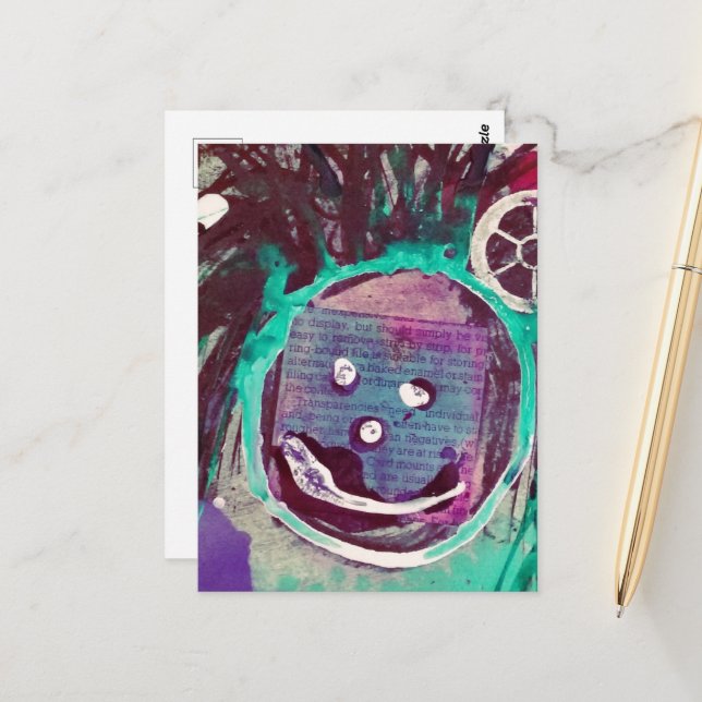 Happy Mixed Media Collage Postkarte (Vorderseite/Rückseite Beispiel)