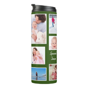Happy Moments Green Background Foto Collage Thermosbecher
