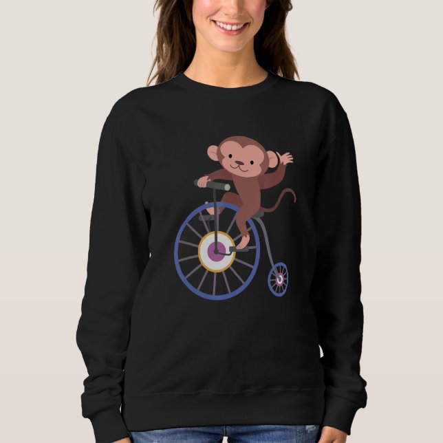 Happy Monkey Riding Bicycle and Waving Hand Cute A Sweatshirt (Vorderseite)