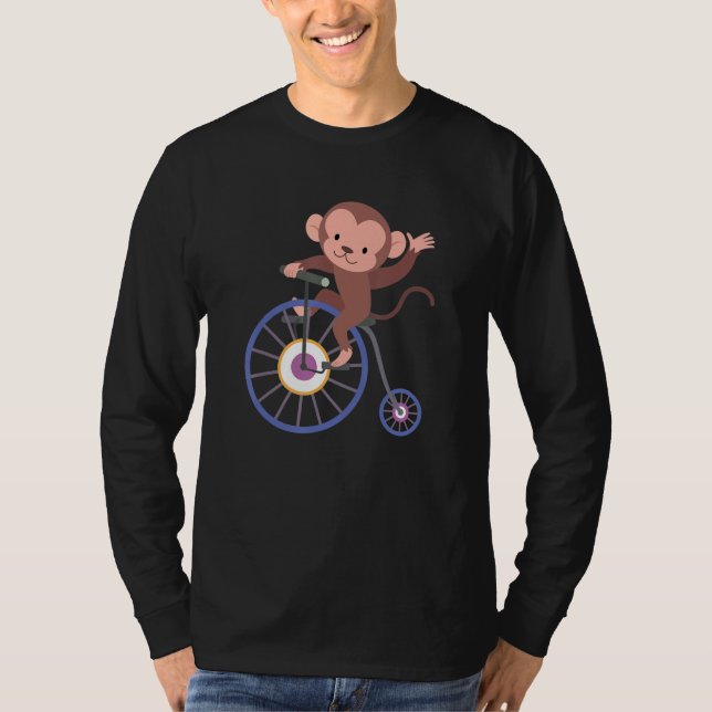 Happy Monkey Riding Bicycle and Waving Hand Cute A T-Shirt (Vorderseite)